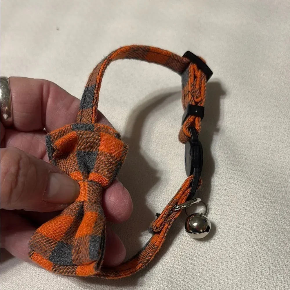 Kitty Safety Collar Orange and Gray Plaid with Bell
